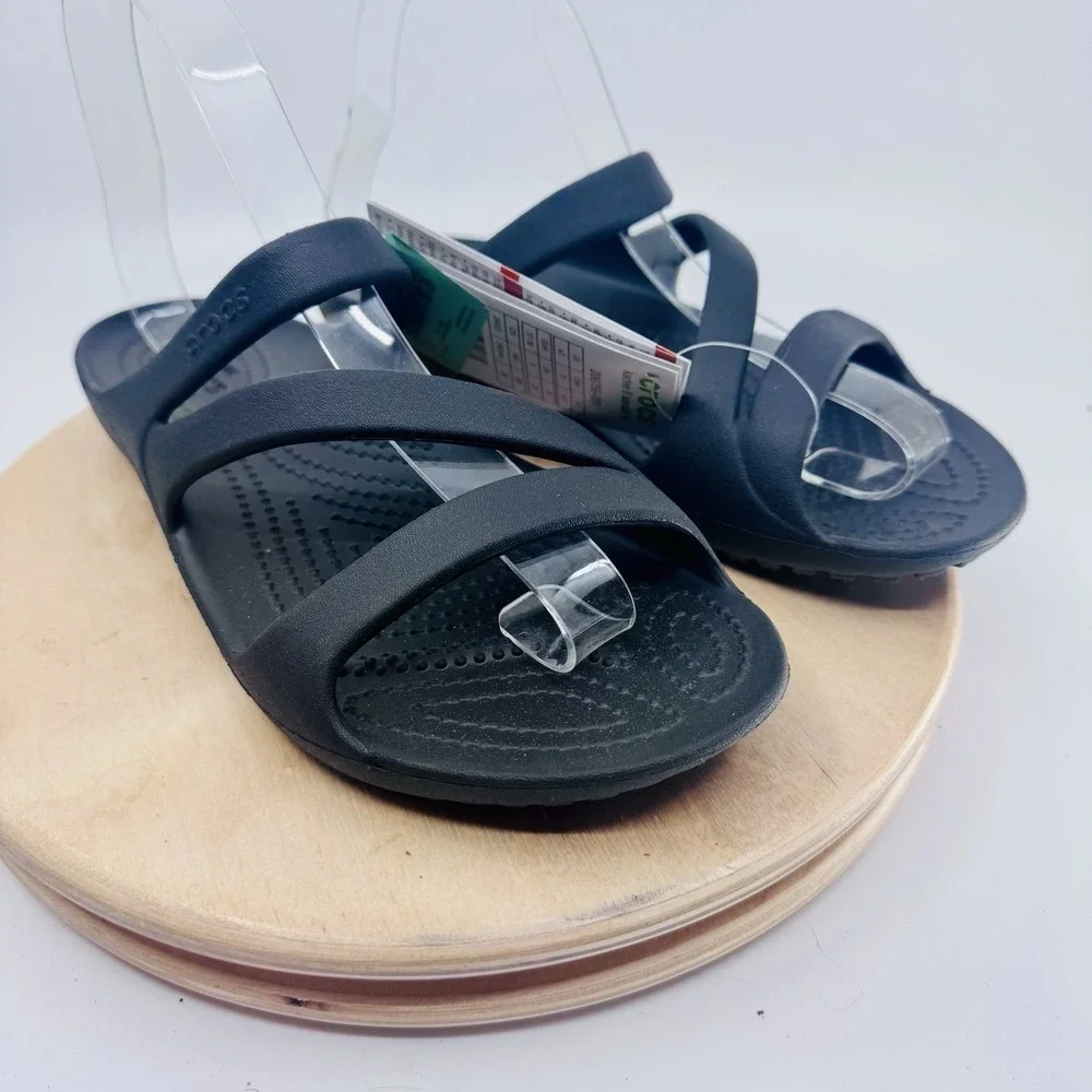Crocs Kadee II Sandals Shoes Women's 7 Black Summer Casual Comfort Slip On NEW